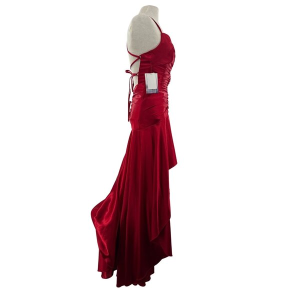 Jessica McClintock Gunne Sax Size 1 Satin Strappy Back Formal Gown High Low - Picture 4 of 11